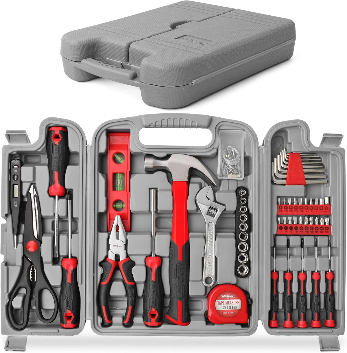 Hi-Spec Household Tool Kit - DIY Hand Tool Set with Toolbox for Home, Red