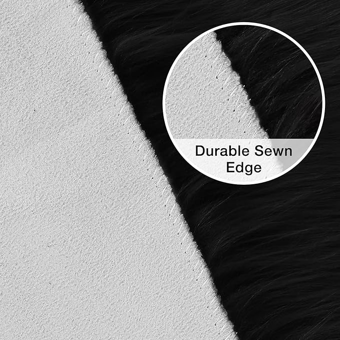 duduta Black Faux Sheepskin Fur Rug 3x5 ft, Fluffy Shag Bedroom Dorm Nursery - Image 3