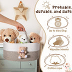 FoldTier Diaper Caddy Organizer Teddy Bear Basket for Nursery with Handle Baby Shower Storage Bin Portable Cotton Rope Gift Bag for Changing Table Cart Car Baby Wipes Newborn Essentials(Gray White)