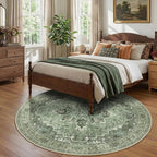 Area Rugs 8ft Washable Non-Slip, Floral Vintage Distress Print Pattern - Image 3