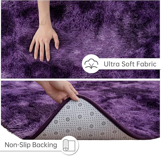 Goideal Fluffy Rug for Bedroom Living Room, 3x5 Purple Area Rugs, Faux Fur Shag - Image 6