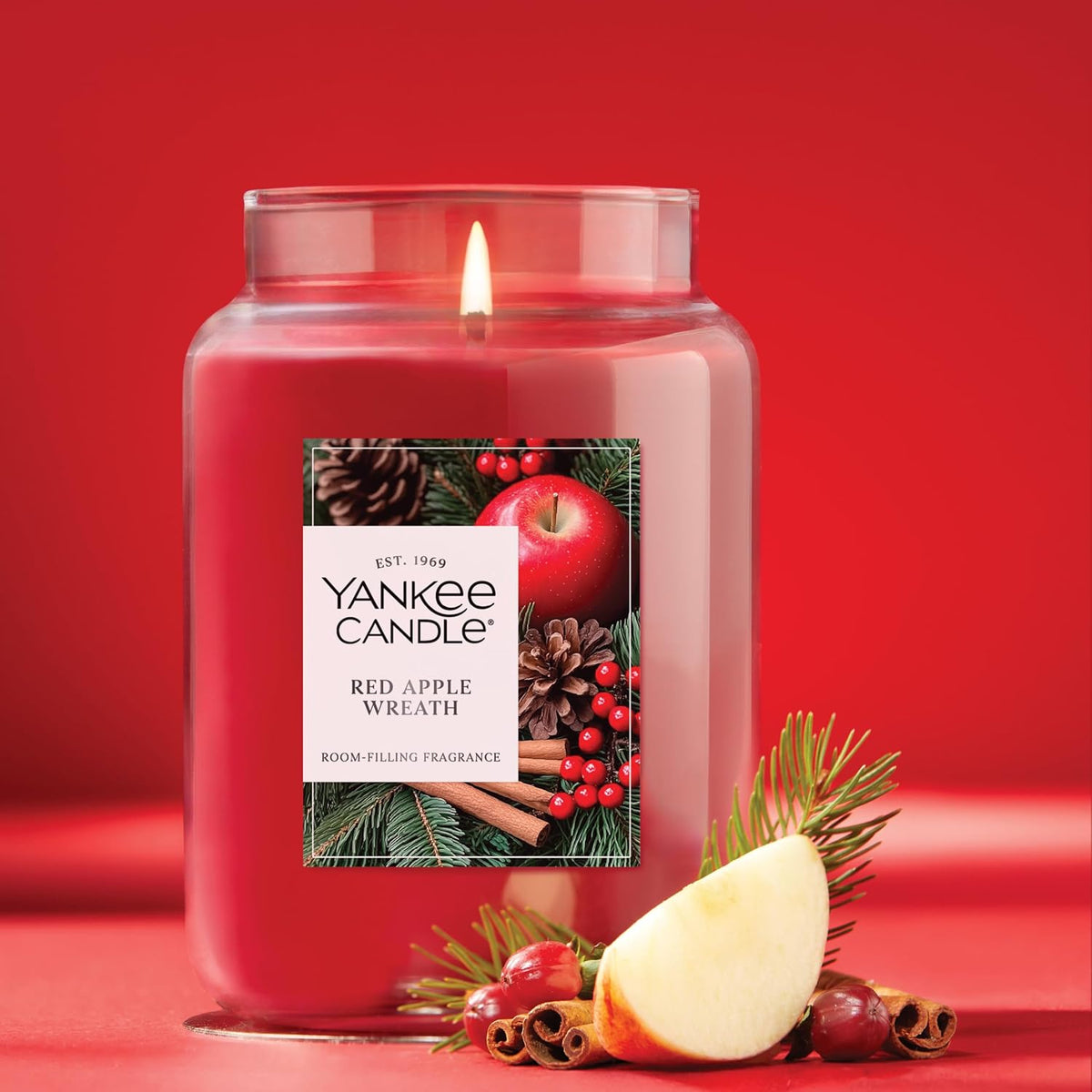 Yankee Candle Red Apple Wreath Scented Candle, 22oz Large Jar