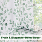 MYSKY HOME Green Leaf Curtains 84 Inch Length for Bedroom Grommet 2 Pcs