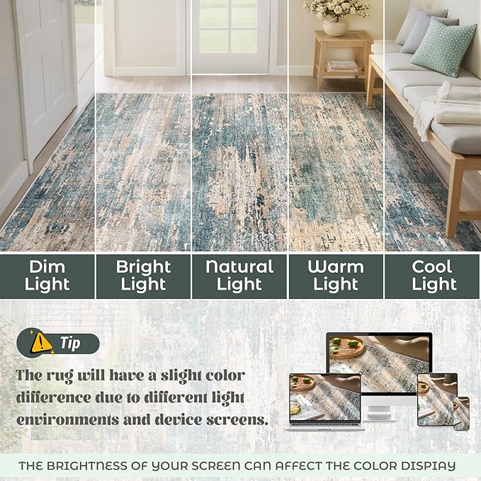8x10 Area Rugs for Living Room, Washable Modern Abstract Large Area Rug Neutral - Image 8