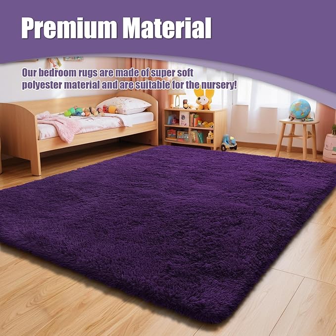 8x10 Fluffy Area Rugs for Living Room, Shag Area Rug for Bedroom, Soft Purple - Image 7