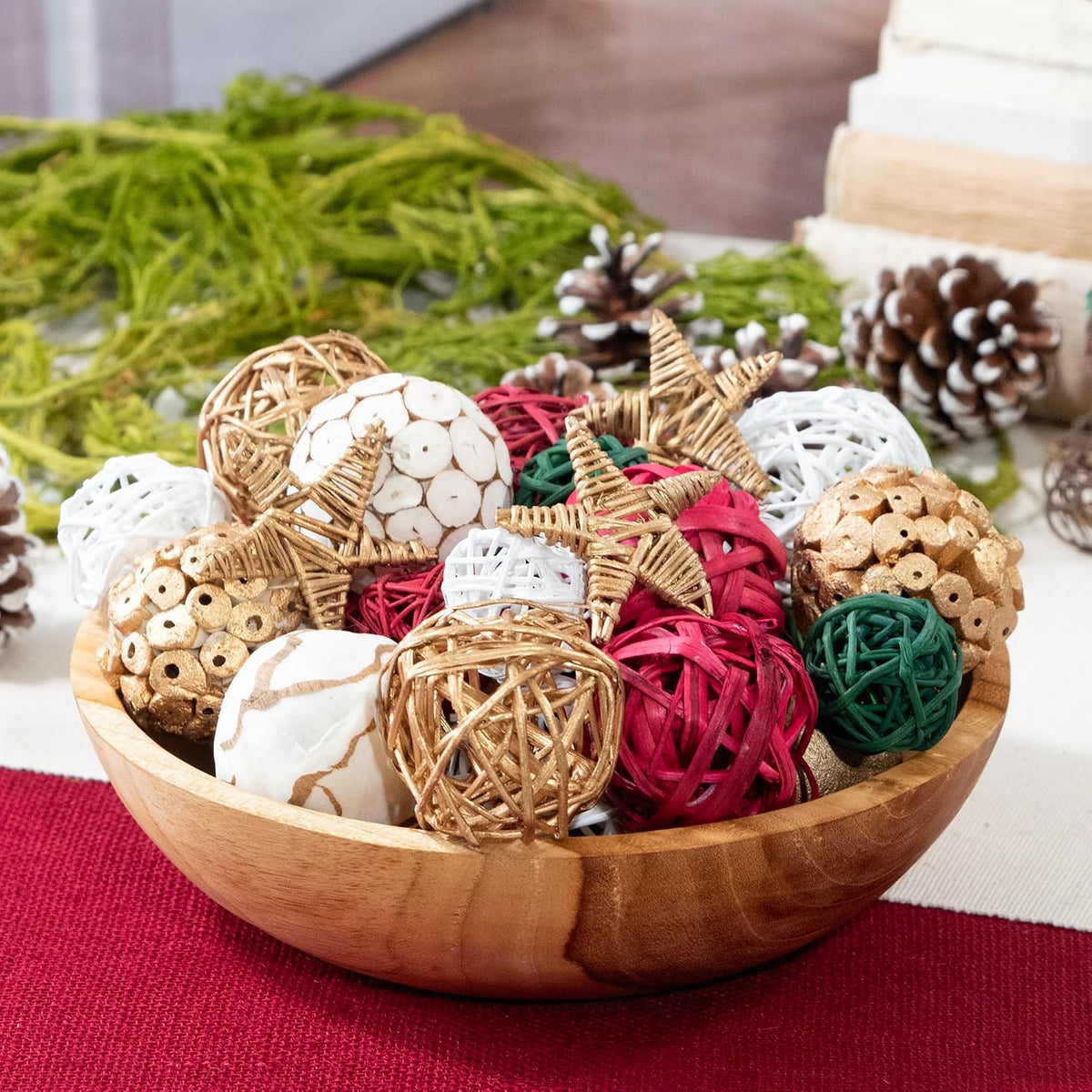 ANDALUCA Decorative Balls Orbs Bag (Red, Green & White)