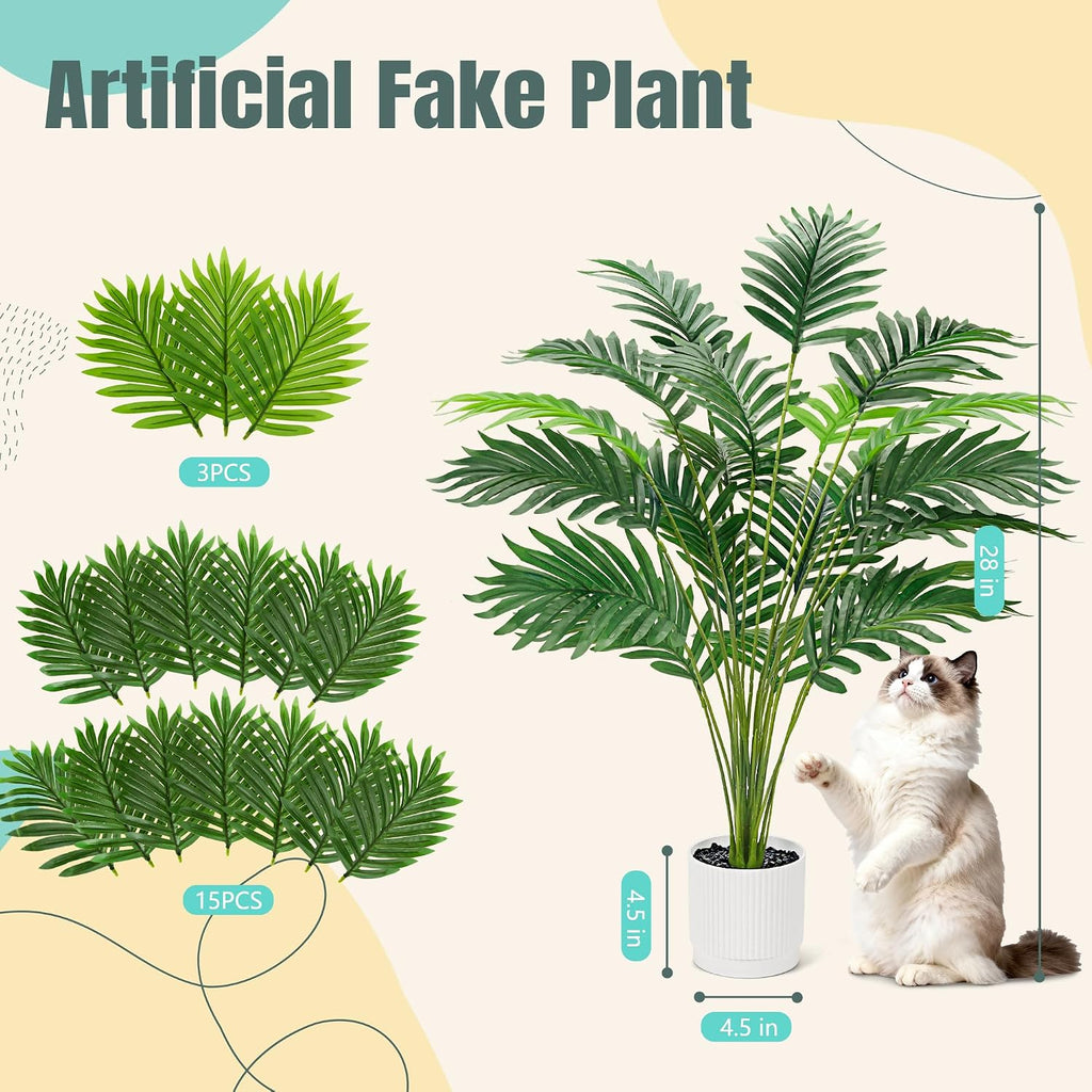 Der Rose 28" Fake Palm Tree, Artificial Plants Indoor in Modern White Pot