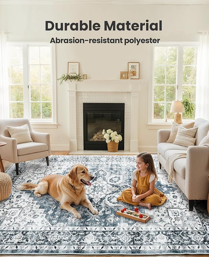 AMADA HOMEFURNISHING 9x12 Washable Area Rug, Low-Profile Large Area Rug - Image 3