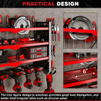 Cordless Power Tool Organizer Wall Mount, 6 Drill Holders, Red