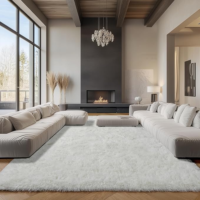 ONASAR Cream White Area Rugs 9x12 Living Room, Ivory Large Fluffy Shag Bedroom - Image 5
