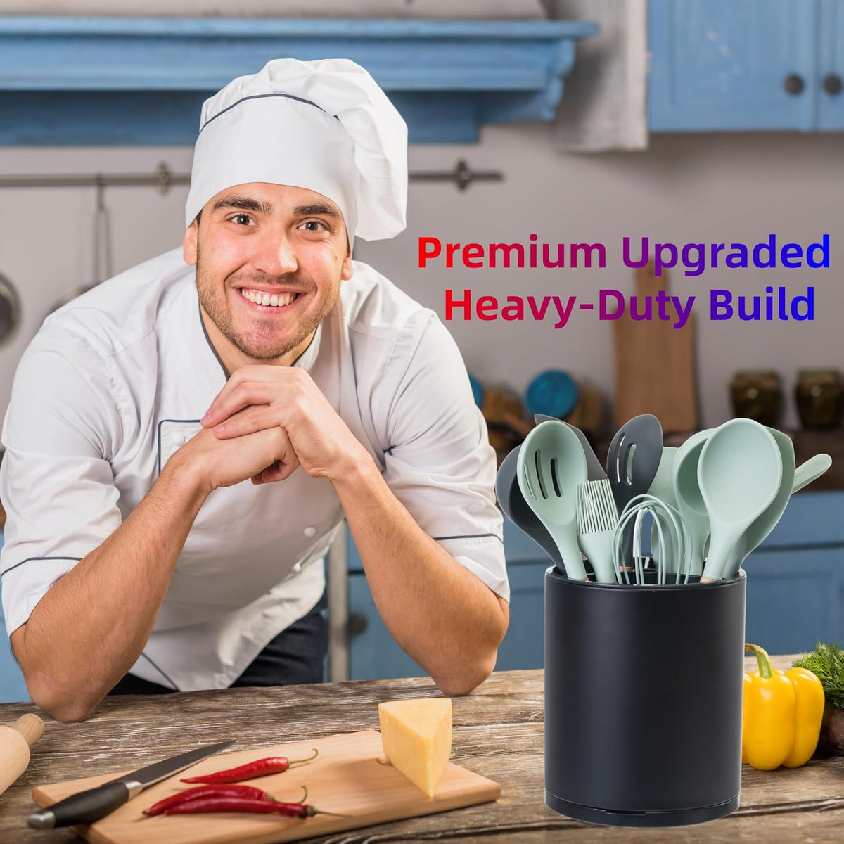 LIBODOUR Kitchen Utensil Holder,Extra Large 360°Rotating For Countertop