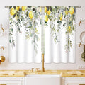 Eucalyptus Botanical Leaves Yellow Lemon Kitchen Window Curtains Herb Plant Floral Fruit Small Window Treatment Sage Green Cafe Short Curtains for Bathroom Treatment Tier Drapes 27.9x39 inch