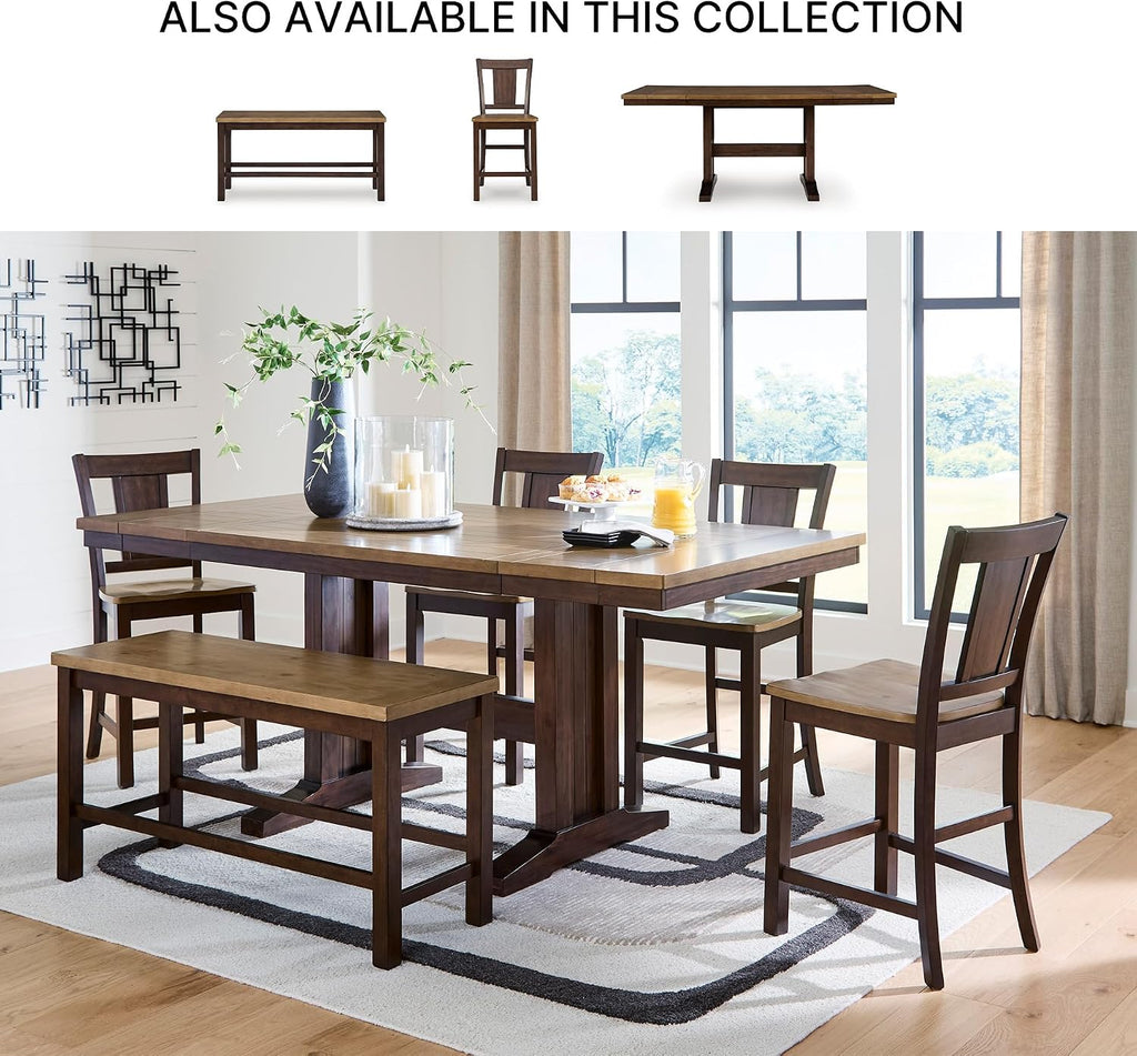 Signature Design by Ashley Sharlander Casual Counter Height Dining Bench with Foot Rest, Light Brown & Dark Brown