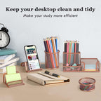 Desk Organizers Set with Mesh Pen Holder Cup, Rose Gold