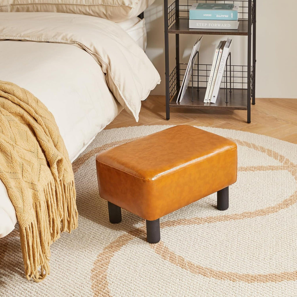 IBUYKE Small Footstool Ottoman, PU Faux Leather Footrest, Orange RF-BD217