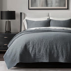 EVERGRACEHOME Cotton Sateen Channel Quilt Set, Queen Size, Midnight Blue