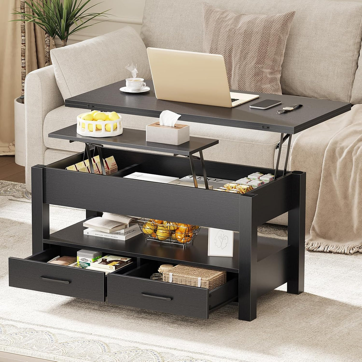 DUMOS 39.4" Convertible Lift Top Coffee Table, 4 in 1 Multifunctional Table