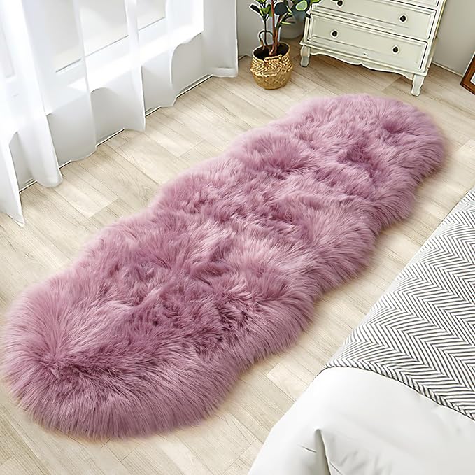 Faux Fur Rug for Bedroom, Fluffy Runner Rugs Soft Sheepskin Rug Sofa Couch Seat by Tangsoo
