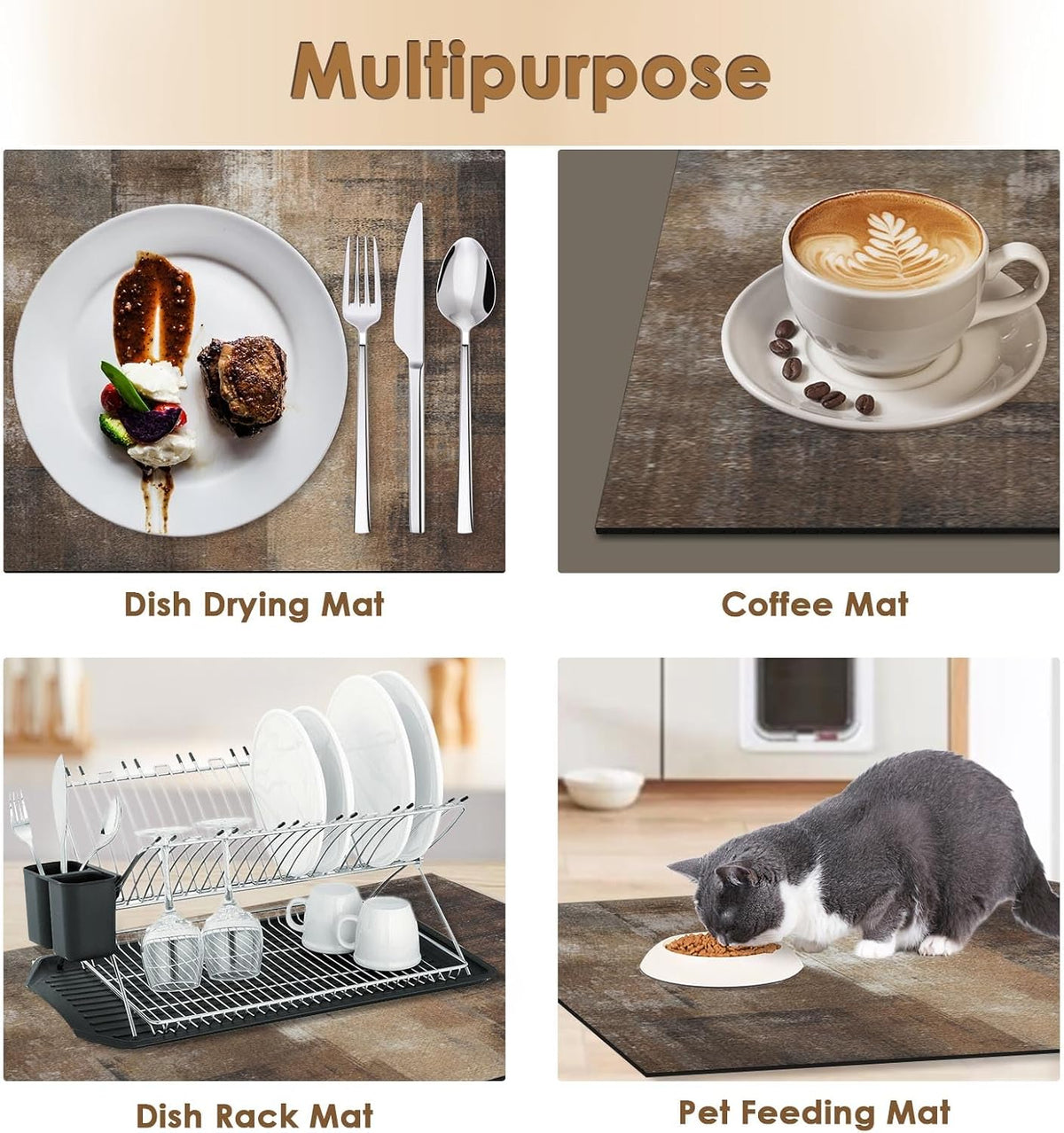 Arttown Coffee Mat for Countertops, 2 Pack, 12" x 19" Abstract Modern Brown