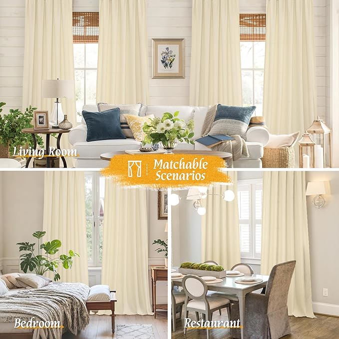 LAMIT Beige Linen Window Curtains 72 Inch Length 2 Panels, Thick Linen Textured - Image 6
