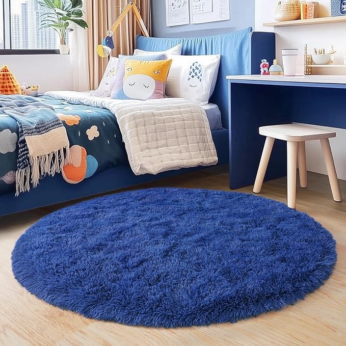 4'x4' Blue Round Rug for Bedroom, Ultra Soft Fluffy Circle Rug for Kids Girls by Quntue