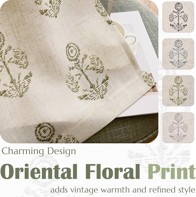 jinchan Linen Floral Curtains for Living Room 84 Inch Length Green Flower - Image 5
