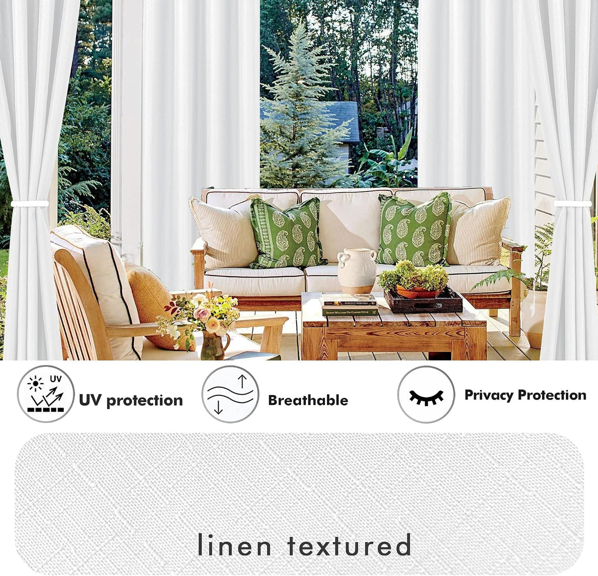 Linen Outdoor Curtains for Patio Waterproof 4 Pcs 54x84 In White