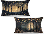 Rustic William Morris Inspired Gold Moon Pillow Covers 12x20 Set of 2, Vintage by Unknown