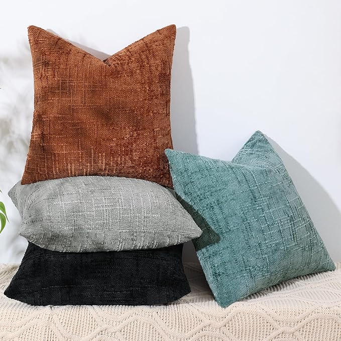 decorUhome Black Chenille Throw Pillow Covers 20x20 Set of 2 Textured Soft Cozy - Image 9
