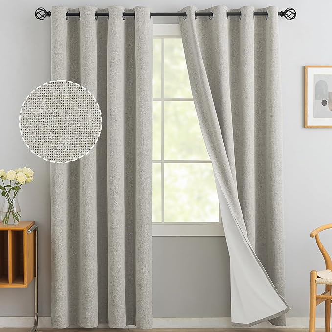 Yakamok Oatmeal Linen Curtains 100% Blackout 90 Inches Long, Room Darkening by Yakamok