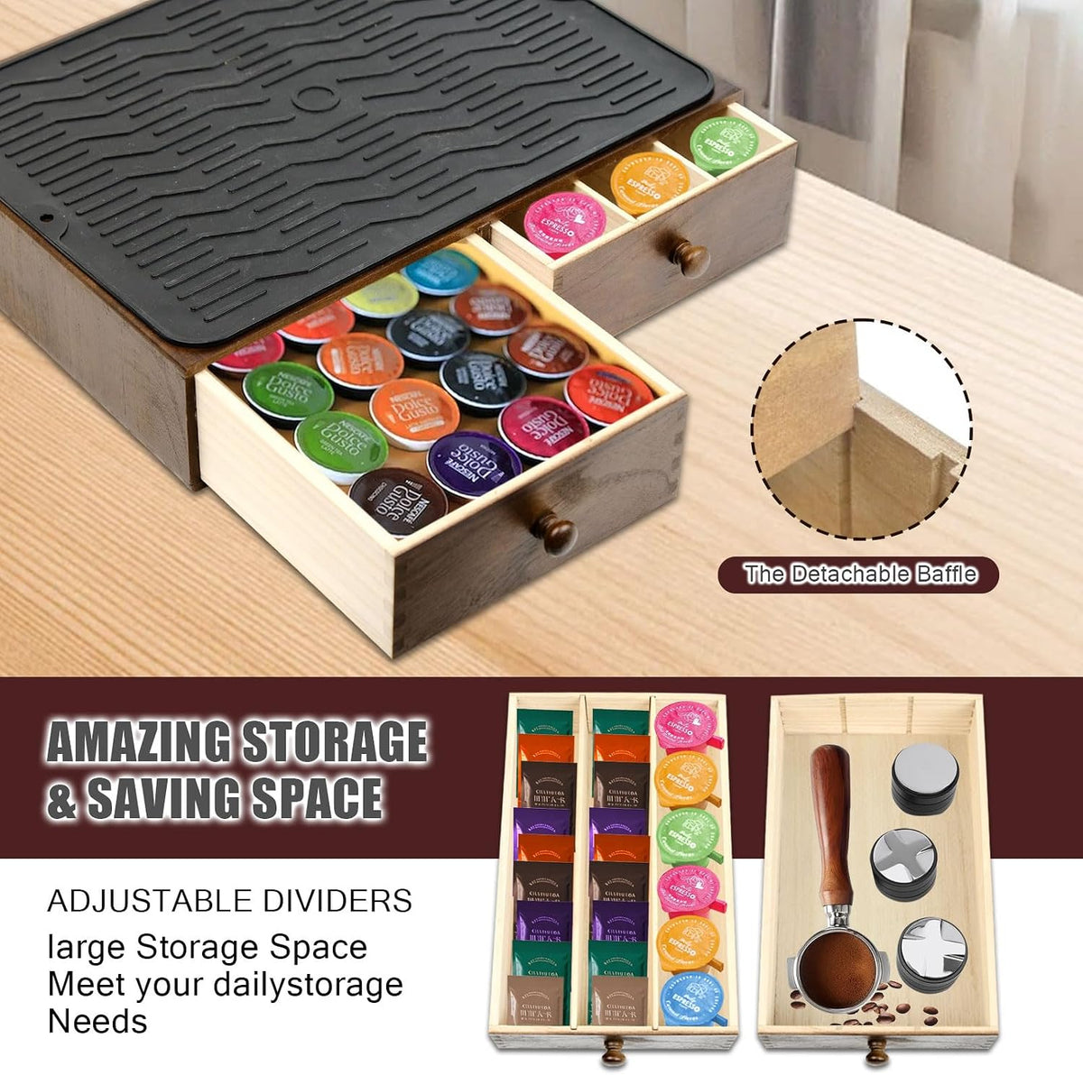 Coffee Pod Holder Storage Wooden Organizer for Countertop (30 Pods)
