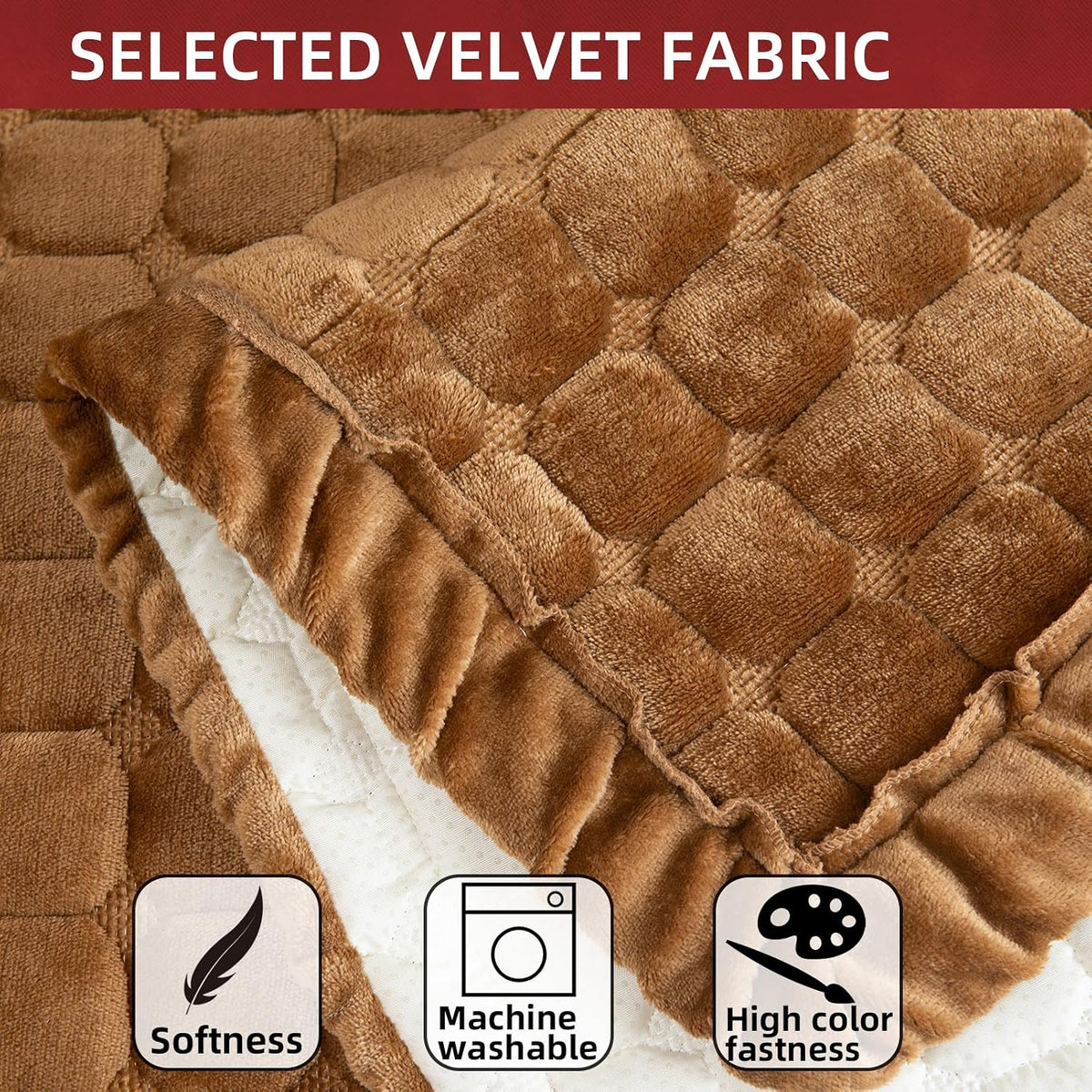 Couch Cover Sectional Couch Covers Non Slip Sofa Covers Washable for 3 Cushion Couch L Shaped Couch Protector Sofa Slipcovers for Kids Dogs Pets,Velvet,Coffee,36''x63''(Only 1 Piece)