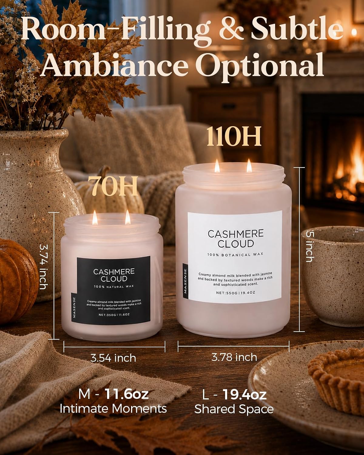 M&SENSE Cashmere Vanilla Fall Scented Candle for Home, Natural Soy 19.4 oz