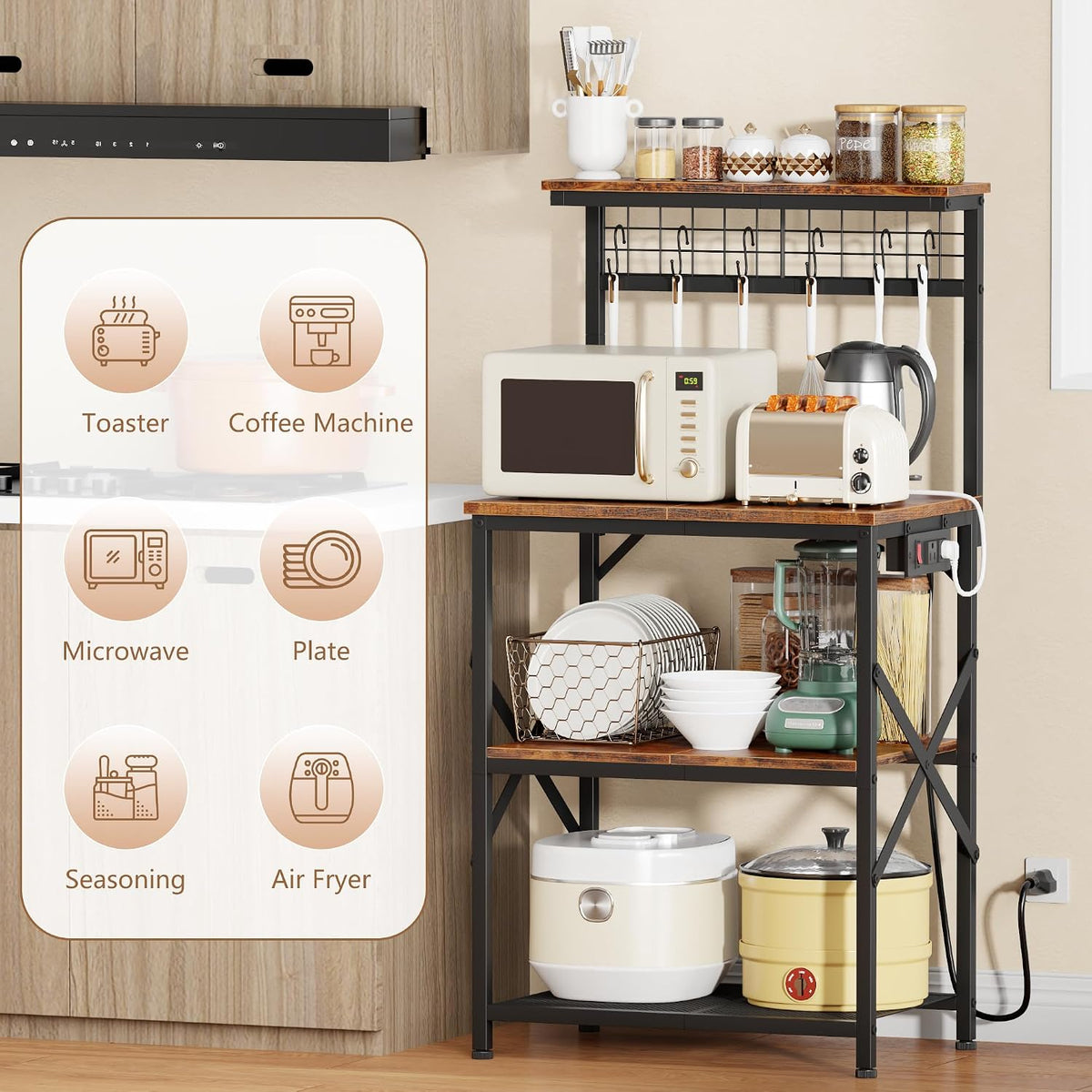 Furologee Kitchen Bakers Rack with Power Outlet, 22-Inch Microwave Stand