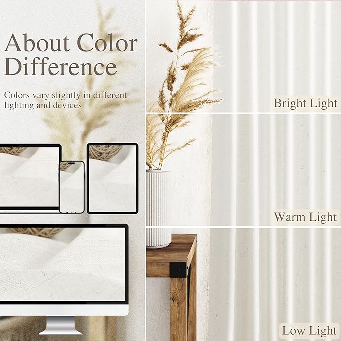 Nanspring Neutral Linen Curtains 84 Inch Length 2 Panels Set - Image 3