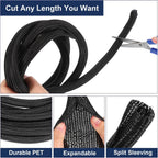 uxcell 20 Ft - 5/8 Inch Split Sleeving, Braided Cable Sleeving, PET Cable Management Wire Sleeve Cord Protector, Wire Wrap Loom Tube for Office Home Devices, Black