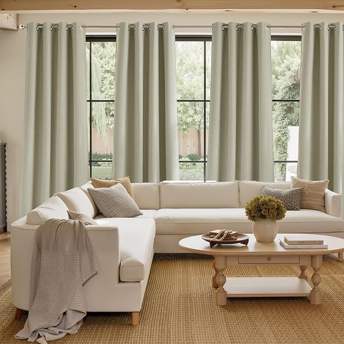 NICETOWN Short Faux Linen Beige Blackout Curtains 63 inches Long - Image 4
