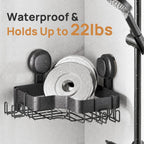 Corner Shower Caddy Suction Cup, Black Shower Organizer With Hooks