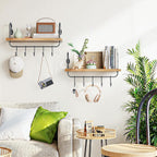 Floating Wall Shelves for Kitchen Bathroom Coffee Nook with 10 Adjustable Hooks for Coffee Mugs, Coffee Bar Organizer and Decor, Rustic Storage Shelves Set of 2