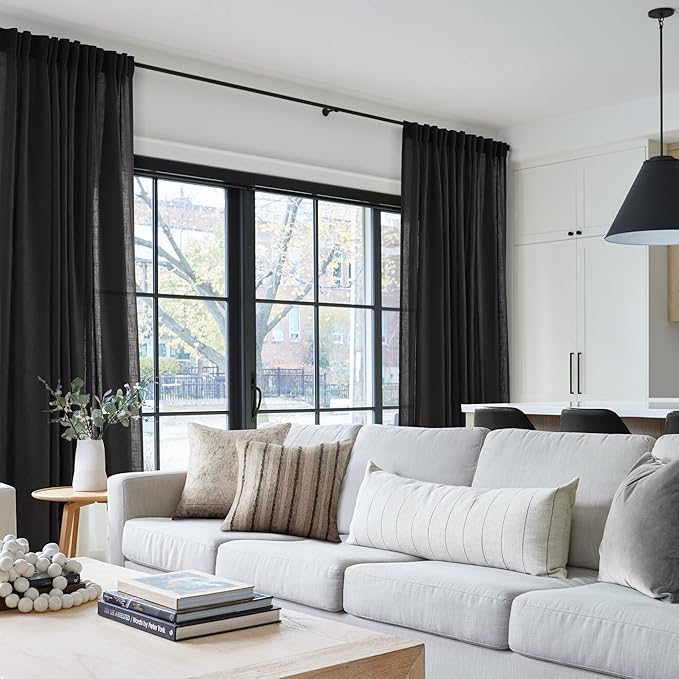Black Linen Curtains 132 inches Long - Image 5