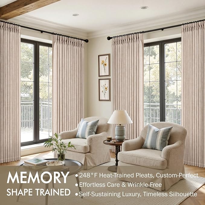 MIULEE Pinch Pleated Thick Linen Curtains 96 Inches Long 2 Panels - Image 2