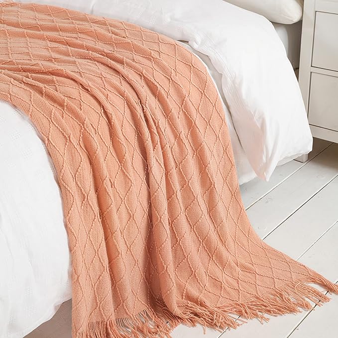 BOURINA Orange Throw Blanket 50 x90 Inches Throw Textured Solid Soft Sofa Throw - Image 4