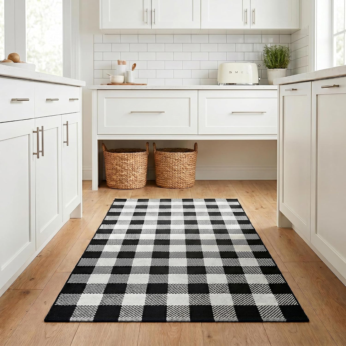 Black and White Buffalo Plaid Rug 3’x 5’, Halloween Door Mat, Washable Layering Rug for Front Door Entryway Porch Indoor Outdoor