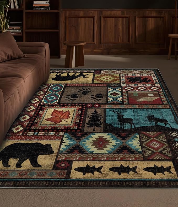 YIHOUSE Rustic Cabin Area Rug 4x6, Machine Washable Lodge Bear Rug, Non-Slip - Image 4