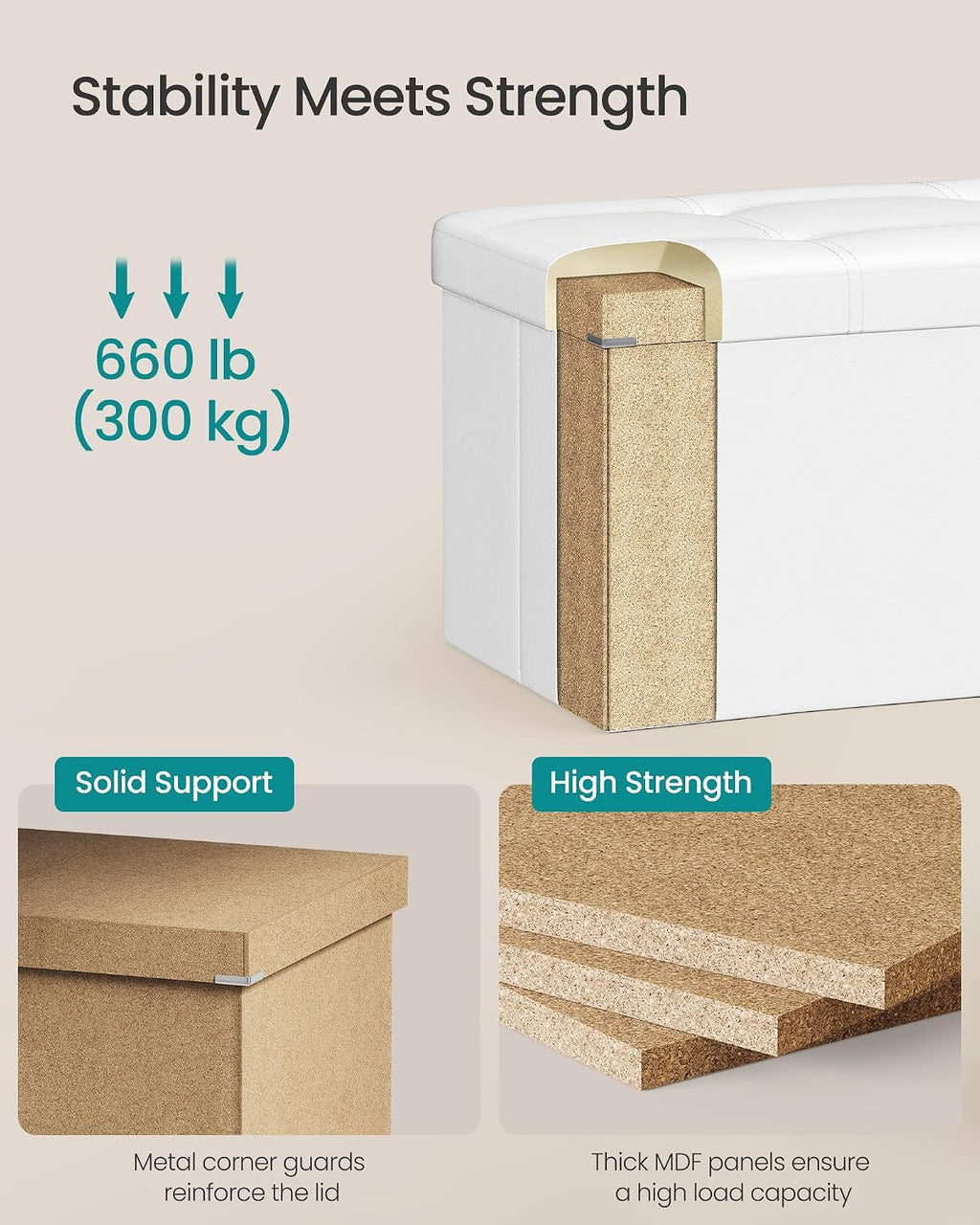 SONGMICS Storage Ottoman Bench, 43.3 Inches Folding Foot Rest Stool