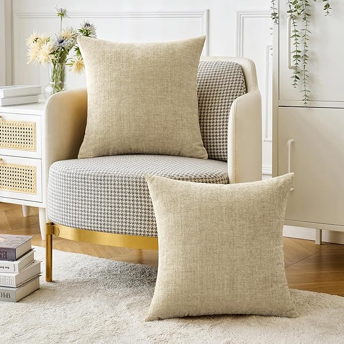 MIULEE Pack of 2 Beige Throw Pillow Covers 16x16 Inch Soft Chenille Pillow - Image 5