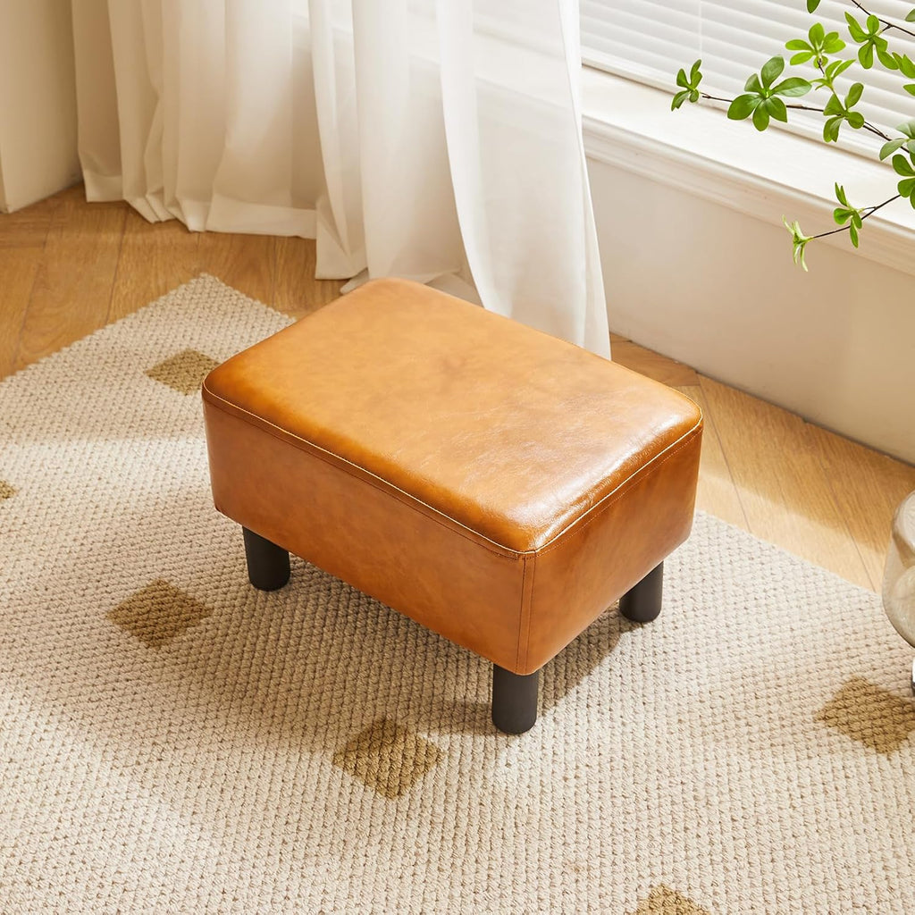 IBUYKE Small Footstool Ottoman, PU Faux Leather Footrest, Orange RF-BD217