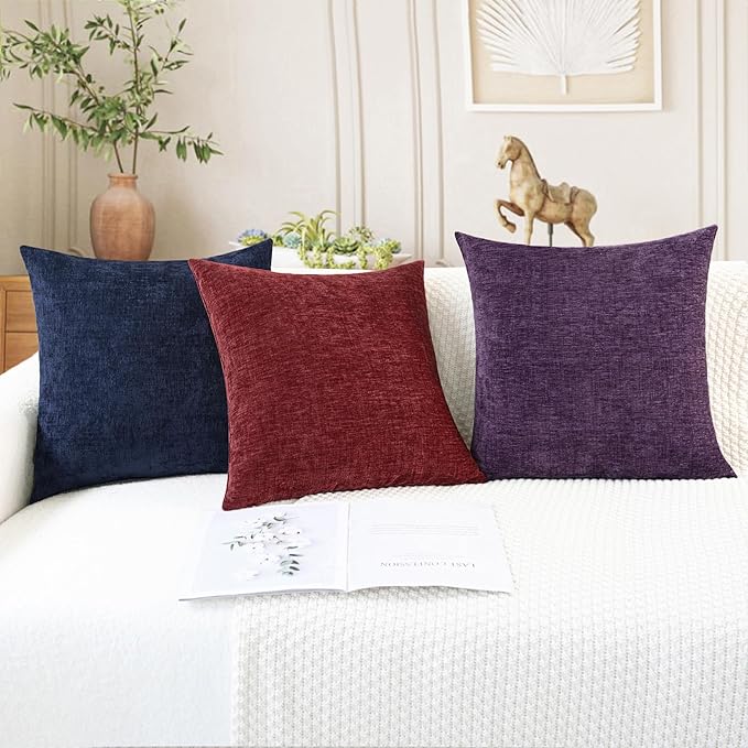 CaliTime Throw Pillow Covers Decorative 24 X 24 Inches Pack of 2 Cozy Chenille - Image 5