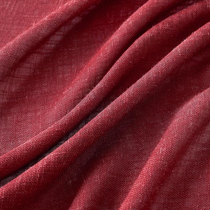 MIULEE Burgundy Red Kitchen Curtains 24 Inch Length 2 Panels, Soft Thick Linen - Image 4