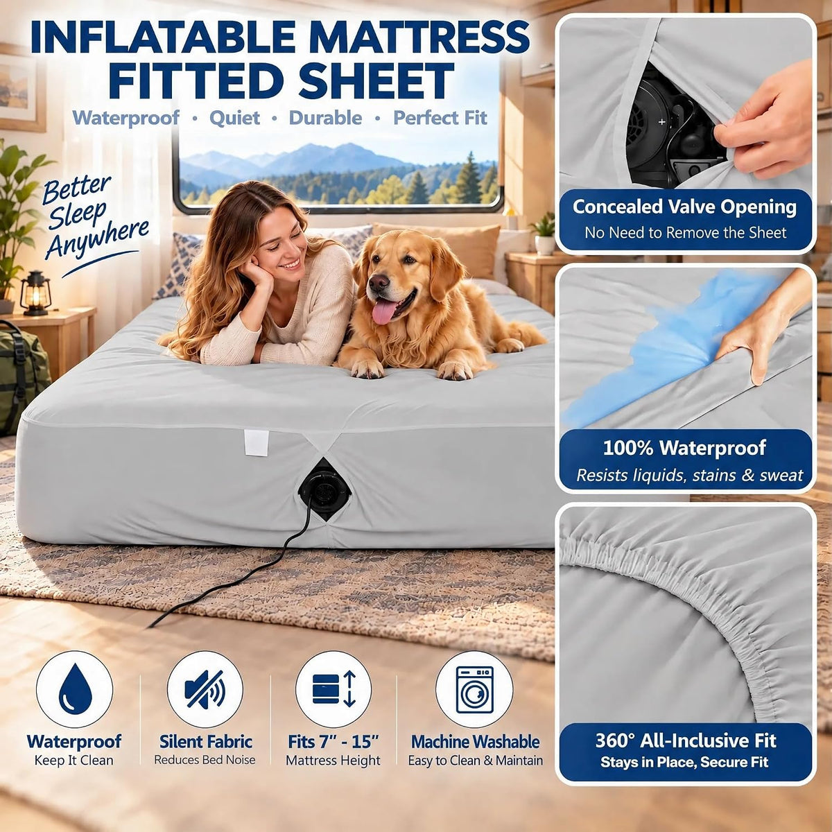 Twin Mattress Protector with Pump Opening,Air Mattress Fitted Sheets